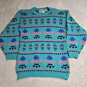 Paris‎ Sport Club Vintage Womens Pullover size M Aztec Spring Geometric